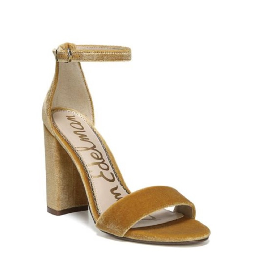Sz 10 Yaro Sam Edelman Gold Velvet Sandal Heel